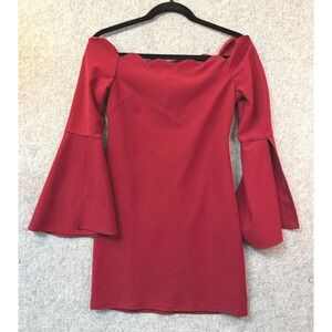 Three Hearts Red Scalloped Off Shoulder Bell Sleeve Mini Dress M 90HT00050